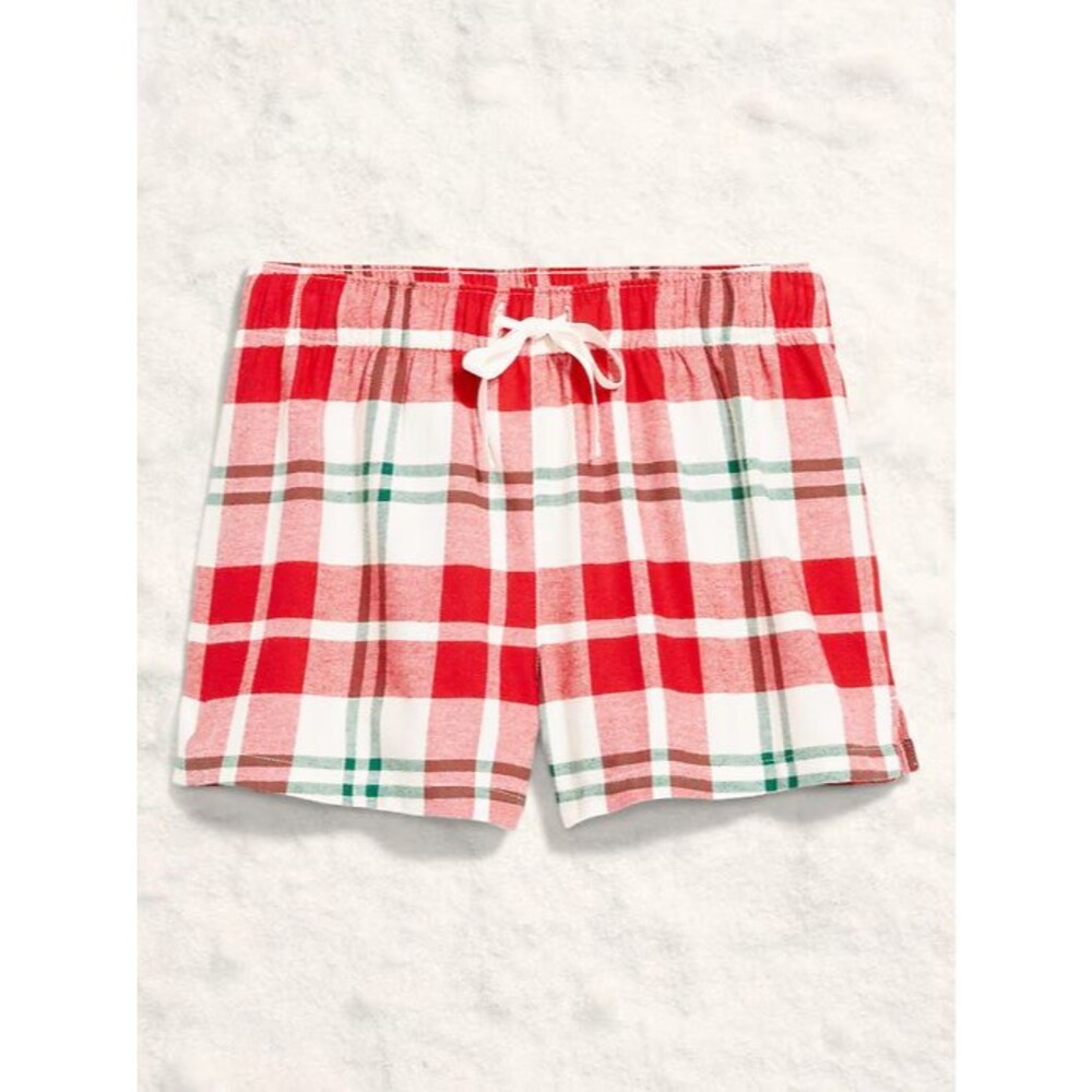 Old Navy Flannel Boxer Pajama Sleep Shorts Red Plaid Green Women Large NWT